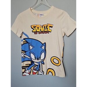 Sonic the Hedgehog Graphic T-Shirt Kids 10/12 Tan Knuckles Tails Sega Tee